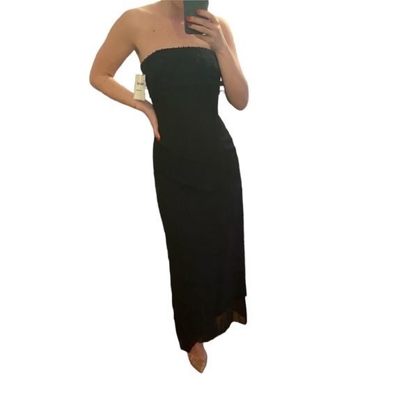 Jovani Strapless Black Layered Gown - Picture 1 of 5